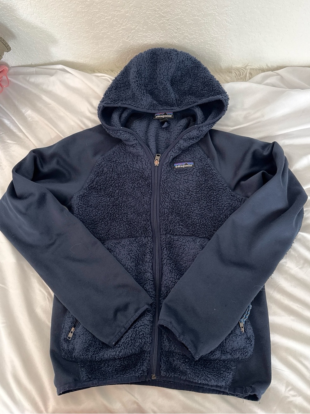 Patagonia Navy Hooded Sherpa Puffer Jacket